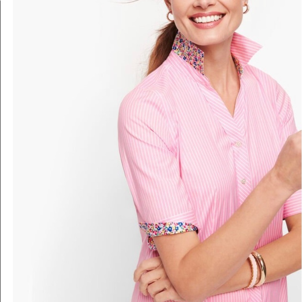 NEW Talbots Perfect Shirt Pink Stripes